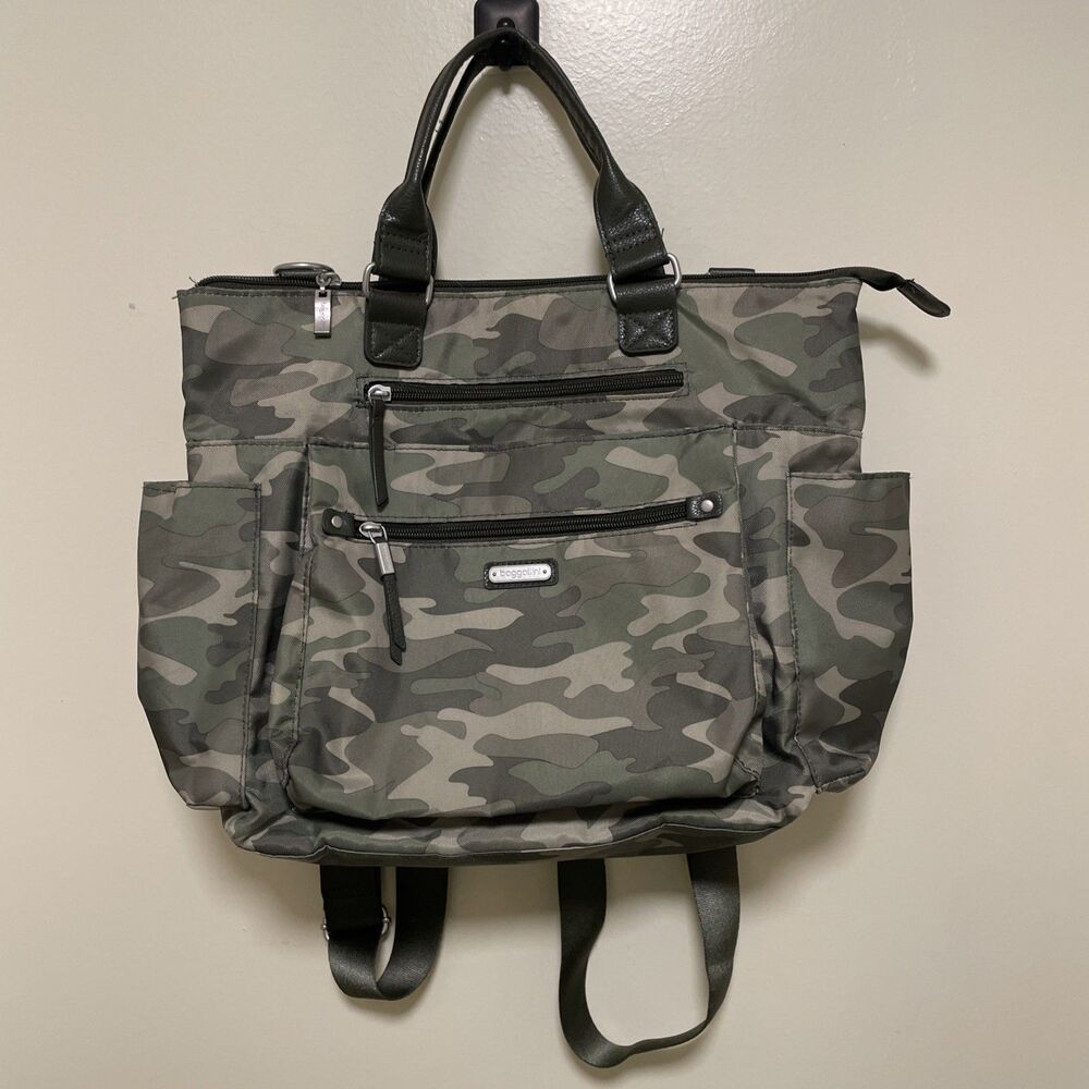Baggallini 3-in-1 Convertible Bag Backpack Crossbody Handbag Sterling Camo Green